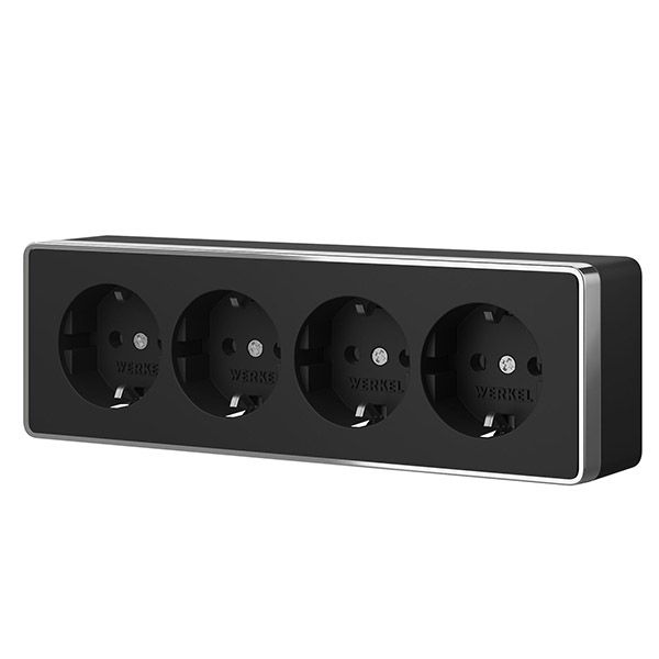 Штепсельная розетка накладная четверная WERKEL GALLANT 16A 250V W5072258  с/з и шторками черный/хром
