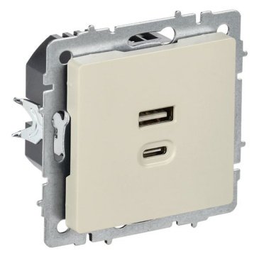 Розетка встраиваемая USB IEK BRITE A+C 45Вт BR-U22-045-K10 РЮ11-2-БрКр бежевый