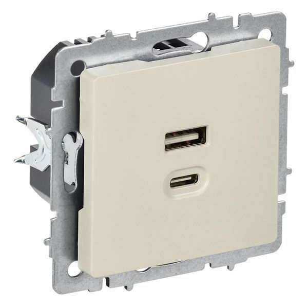 Розетка встраиваемая USB IEK BRITE A+C 45Вт BR-U22-045-K10 РЮ11-2-БрКр бежевый