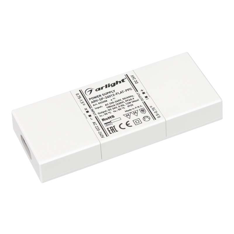 Блок питания (AC-DC) 24V   12W  033258 ARV-SP-24012-FLAT-PFC  IP20 пластик