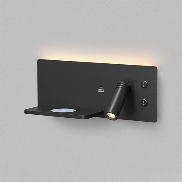 Накладной светильник-бра  11W Белый теплый DENKIRS CHARGELUX DK5092-BK 220V IP20 с  USB-A и USB-C, беспроводная зарядка черный Накладной светильник-бра  11W Белый теплый DENKIRS CHARGELUX DK5092-BK 220V IP20 с  USB-A и USB-C, беспроводная зарядка черный