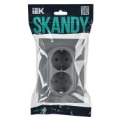 Штепсельная розетка встраиваемая двойная IEK SKANDY 16А SK-R21-16-K03-F SK-R08Gr без з/к без шторк в сборе серый