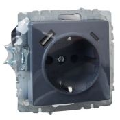 Штепсельная розетка встраиваемая IEK BRITE 16А BR-R14-16-U22-018-K35 РЮш11-1-БрМ с з/к и шторками с USB A+C 18Вт маренго
