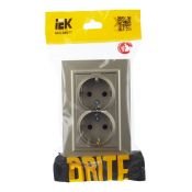 Штепсельная розетка встраиваемая двойная IEK BRITE 16А BR-R21-16-K37-F РС12-3-БрШ с з/к без з/ш в сборе шампань