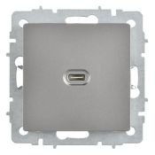 Розетка встраиваемая USB IEK BRITE C 65Вт BR-U13-065-K46 РЮ12-1-БрС сталь