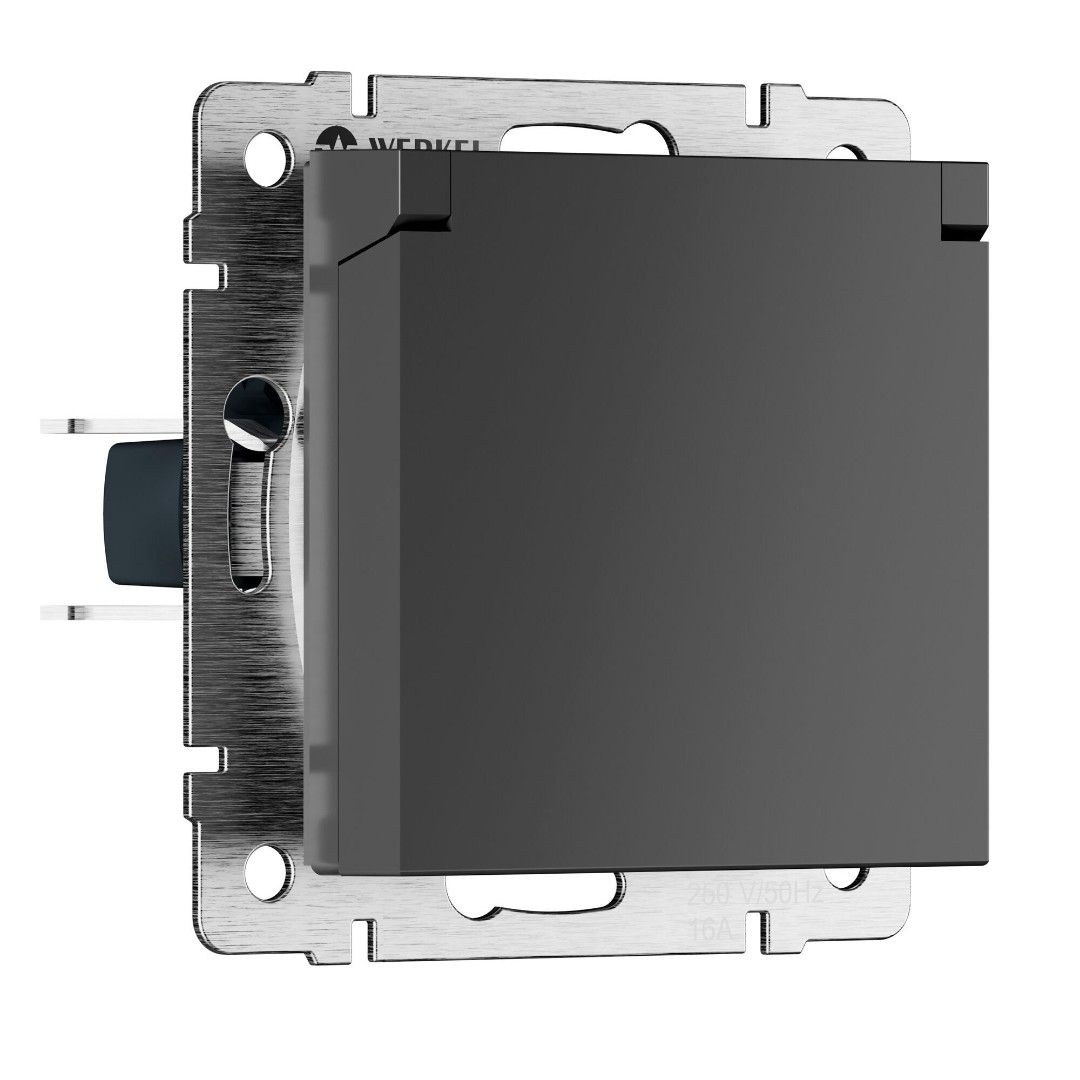 Штепсельная розетка встраиваемая WERKEL 16A 250V W1171264  с/з, шторками и защитной крышкой графит матовый