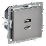 Розетка встраиваемая USB IEK BRITE A+C 45Вт BR-U22-045-K46 РЮ11-2-БрС сталь Розетка встраиваемая USB IEK BRITE A+C 45Вт BR-U22-045-K46 РЮ11-2-БрС сталь