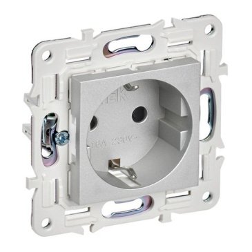 Штепсельная розетка встраиваемая IEK SKANDY 16А SK-R14-16-K23 SK-R04S с з/к без з/ш серебряный