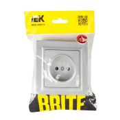 Штепсельная розетка встраиваемая IEK BRITE 16А BR-R14-16-K47-F РСР14-1-0-БрА с з/к и шторками в сборе алюминий