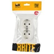 Штепсельная розетка встраиваемая двойная IEK BRITE 16А BR-R21-16-K01-F РС12-3-БрБ с з/к без з/ш в сборе белый