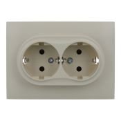 Штепсельная розетка встраиваемая двойная IEK SKANDY 16А SK-R24-16-K10-F SK-R07B с з/к с з/ш в сборе арктический бежевый