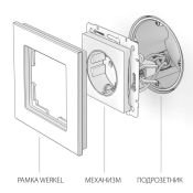 Штепсельная розетка встраиваемая WERKEL 16A 250V WL04-SKGS-01-IP44 / W1171104 с/з и шторками графит рифленый
