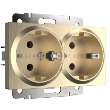 Штепсельная розетка встраиваемая двойная WERKEL 16A 250V W1172010 IP20 с/з шампань рифленый