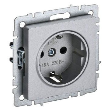 Штепсельная розетка встраиваемая IEK BRITE 16А BR-R14-16-K47 РС14-1-0-БрА с з/к и шторками алюминий
