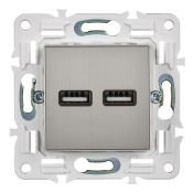 Розетка встраиваемая USB IEK SKANDY A+A 3,1А SK-U21-D31-K50 SK-R15N металл никель