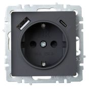 Штепсельная розетка встраиваемая IEK BRITE 16А BR-R14-16-U22-018-K53 РЮш11-1-БрГ с з/к и шторками с USB A+C 18Вт графит