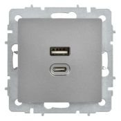 Розетка встраиваемая USB IEK BRITE A+C 45Вт BR-U22-045-K46 РЮ11-2-БрС сталь