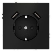 Розетка встраиваемая VOLTUM S70 с заземлением и защитными шторками 16А с USB A+A черный матовый