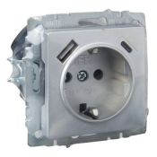 Штепсельная розетка встраиваемая IEK BRITE 16А BR-R14-16-U22-018-K47 РЮш11-1-БрА с з/к и шторками с USB A+C 18Вт алюминий