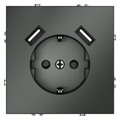 Розетка встраиваемая VOLTUM S70 с заземлением и защитными шторками 16А с USB A+A титан