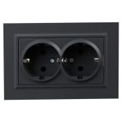 Штепсельная розетка встраиваемая двойная IEK BRITE 16А BR-R21-16-K53-F РС12-3-БрГ с з/к без з/ш в сборе графит