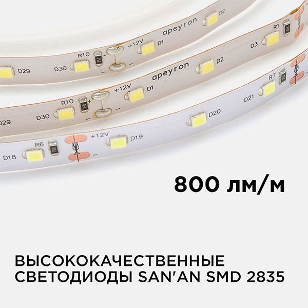 Светодиодная лента Белый дневной 2835 12V  8W/m 60Led/метр 00-130 Стандарт 10мм IP20 Светодиодная лента Белый дневной 2835 12V  8W/m 60Led/метр 00-130 Стандарт 10мм IP20