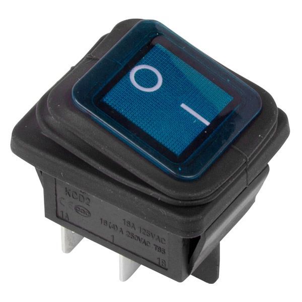 Переключатель  RWB-507/ KCD-767 on-off 15A, 250V влагозащищенный синий с подсветкой
