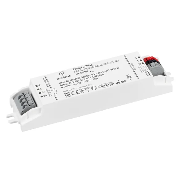 блок питания токовый (AC-DC) 150-900mA  36W 050107 ARJ-SP-36-PFC-DALI2-NFC-PD-WR пластик