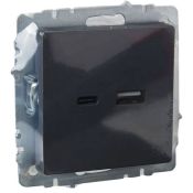 Розетка встраиваемая USB IEK BRITE A+C 18Вт BR-U22-018-K53 РЮ11-1-БрГ графит
