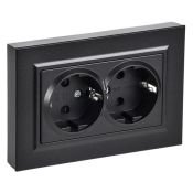 Штепсельная розетка встраиваемая двойная IEK BRITE 16А BR-R28-16-K02-FБ РСшПл12-3-БрЧ с з/к и шторками в сборе плоская черный