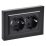 Штепсельная розетка встраиваемая двойная IEK BRITE 16А BR-R28-16-K02-FБ РСшПл12-3-БрЧ с з/к и шторками в сборе плоская черный