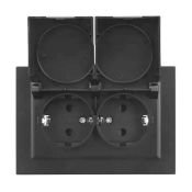 Штепсельная розетка встраиваемая двойная IEK BRITE 16А BR-R26-16-44-K02-F РСбш12-3-44-БрЧ с крышкой в сборе черный IP44