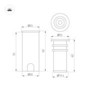 светильник     1W Белый теплый 057831 ART-PELURU-GROUND-R23 100deg 3000K цилиндр встраиваемый серый