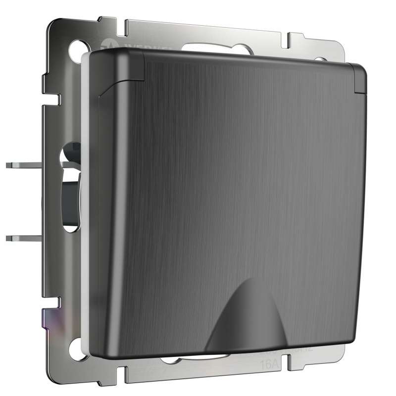 Штепсельная розетка встраиваемая WERKEL 16A 250V WL04-SKGSC-01-IP44 / W1171204 с/з, шторками и защитной крышкой графит рифленый