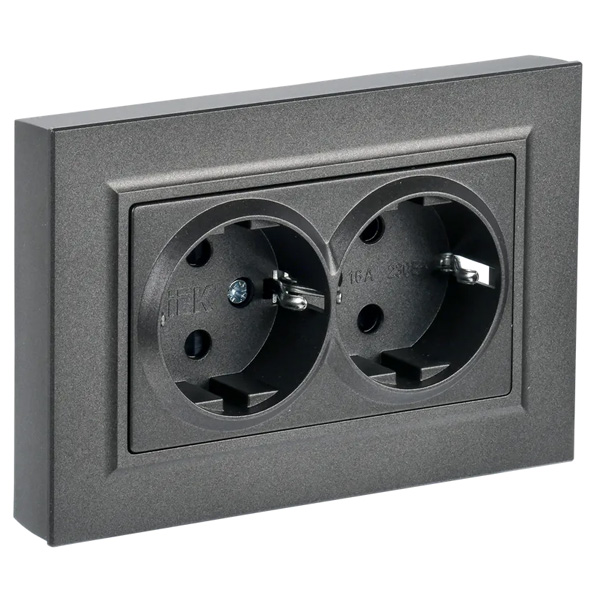Штепсельная розетка встраиваемая двойная IEK BRITE 16А BR-R21-16-K45-F РС12-3-БрТБ с з/к без з/ш в сборе бронза