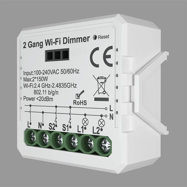 Реле-диммер DENKIRS RL1004-DM 2х150W двухканальное Wi-Fi