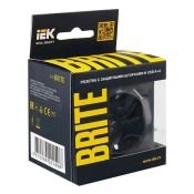 Штепсельная розетка встраиваемая IEK BRITE 16А BR-R14-16-U21-D31-K53 РЮш10-2-БрГ с з/к и шторками с USB A+A 3,1А графит