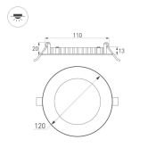 Встраиваемый светильник-панель   9W Белый теплый  020107 DL-120M-9W 220V IP20 круглый белый
