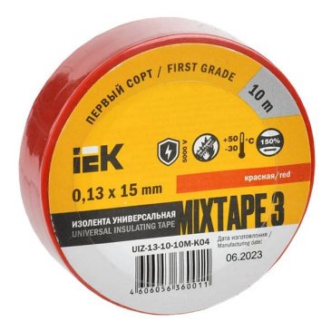 Изолента 15мм*10м красная MIXTAPE 3 UIZ-13-10-10M-K04 IEK