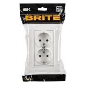Штепсельная розетка встраиваемая двойная IEK BRITE 16А BR-R28-16-K91-F РСшПл12-3-БрАБ с з/к и шторками в сборе плоская арктический белый