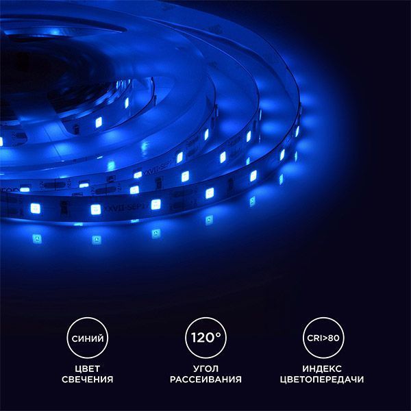 Светодиодная лента Синий 3528 12V  4.8W/m 60Led/метр 00-01 Стандарт 8мм Светодиодная лента Синий 3528 12V  4.8W/m 60Led/метр 00-01 Стандарт 8мм
