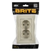 Штепсельная розетка встраиваемая двойная IEK BRITE 16А BR-R27-16-K10-F РСПл12-3-БрКр с з/к без з/ш в сборе плоская бежевый