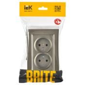 Штепсельная розетка встраиваемая двойная IEK BRITE 10А BR-R20-10-K37-F РС12-2-БрШ без з/к и шторками в сборе шампань