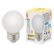 лампа декоративная светодиодная шар  G45 Белый теплый  1.0W UL-00006560 LED-G45-1W/3000K/E27/FR/С DECOR COLOR