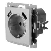 Штепсельная розетка встраиваемая WERKEL 16A 250V WL06-SKGS-USBx2-IP20 с/з, шторками и USB / W1171506 серебряный