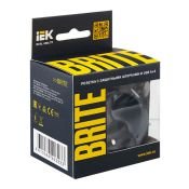 Штепсельная розетка встраиваемая IEK BRITE 16А BR-R14-16-U21-D21-K02 РЮш10-1-БрЧ с з/к и шторками 16А с USB A+A 2,1А черный