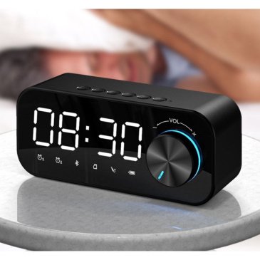 Часы - будильник электронные настольные Белый + колонка bluetooth, tf-карта, 14.2 х 6 см, USB черный