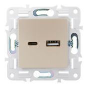 Розетка встраиваемая USB IEK SKANDY A+C 3,1А SK-U22-D31-K98 SK-R14Sa песочный