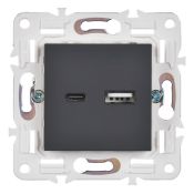 Розетка встраиваемая USB IEK SKANDY A+C 18Вт SK-U22-018-K53 SK-R13G графит