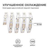 Светодиодная лента Белый теплый 2835 12V 14.4W/m 120Led/метр 00-51 Стандарт 10мм IP20